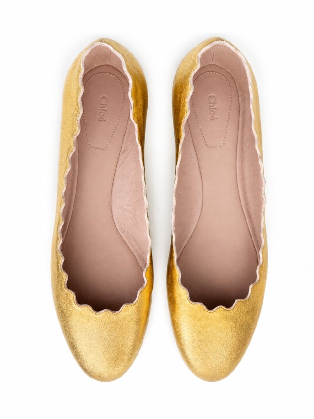 Chloé Lauren Metallic Gold Leather Ballet Flats EU 39.5